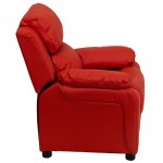 Deluxe Padded Contemporary Red Vinyl Kids Recliner with Storage Arms