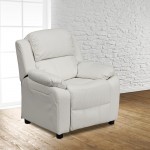 Deluxe Padded Contemporary White Vinyl Kids Recliner with Storage Arms