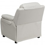 Deluxe Padded Contemporary White Vinyl Kids Recliner with Storage Arms