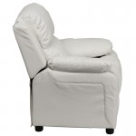 Deluxe Padded Contemporary White Vinyl Kids Recliner with Storage Arms