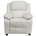 Deluxe Padded Contemporary White Vinyl Kids Recliner with Storage Arms