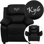 Personalized Deluxe Padded Black LeatherSoft Kids Recliner with Storage Arms