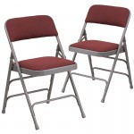 2 Pack Curved Triple Braced & Double Hinged Burgundy Patterned Fabric Metal Folding Chair