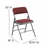 2 Pack Curved Triple Braced & Double Hinged Burgundy Patterned Fabric Metal Folding Chair