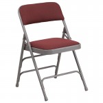 2 Pack Curved Triple Braced & Double Hinged Burgundy Patterned Fabric Metal Folding Chair