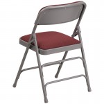 2 Pack Curved Triple Braced & Double Hinged Burgundy Patterned Fabric Metal Folding Chair