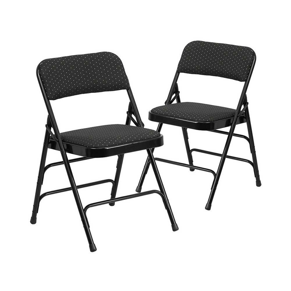 2 Pack Curved Triple Braced & Double Hinged Black Patterned Fabric Metal Folding Chair