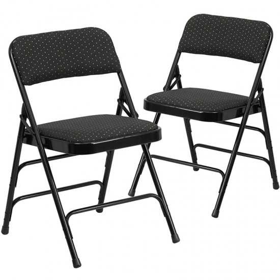 2 Pack Curved Triple Braced & Double Hinged Black Patterned Fabric Metal Folding Chair