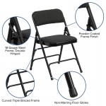 2 Pack Curved Triple Braced & Double Hinged Black Patterned Fabric Metal Folding Chair