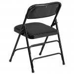 2 Pack Curved Triple Braced & Double Hinged Black Patterned Fabric Metal Folding Chair