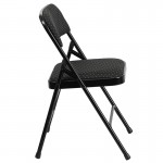 2 Pack Curved Triple Braced & Double Hinged Black Patterned Fabric Metal Folding Chair