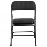 2 Pack Curved Triple Braced & Double Hinged Black Patterned Fabric Metal Folding Chair