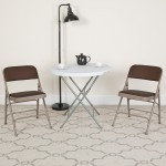 2 Pack Curved Triple Braced & Double Hinged Brown Patterned Fabric Metal Folding Chair