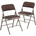2 Pack Curved Triple Braced & Double Hinged Brown Patterned Fabric Metal Folding Chair