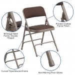 2 Pack Curved Triple Braced & Double Hinged Brown Patterned Fabric Metal Folding Chair