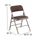 2 Pack Curved Triple Braced & Double Hinged Brown Patterned Fabric Metal Folding Chair