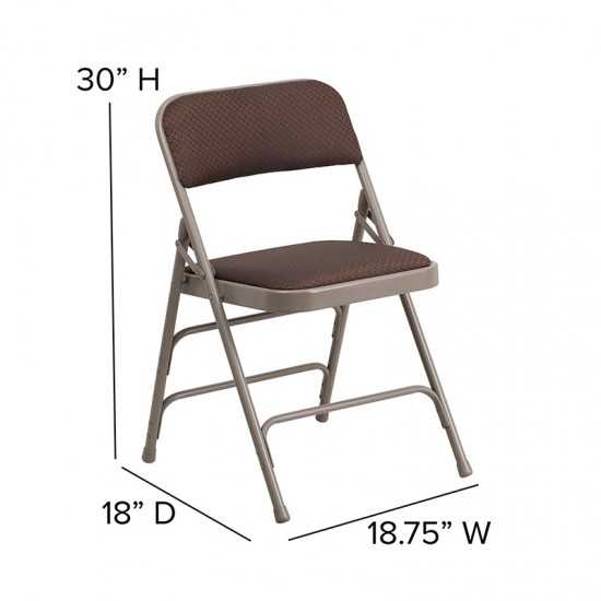 2 Pack Curved Triple Braced & Double Hinged Brown Patterned Fabric Metal Folding Chair