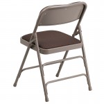 2 Pack Curved Triple Braced & Double Hinged Brown Patterned Fabric Metal Folding Chair