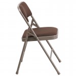 2 Pack Curved Triple Braced & Double Hinged Brown Patterned Fabric Metal Folding Chair