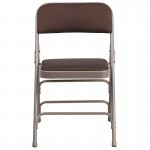 2 Pack Curved Triple Braced & Double Hinged Brown Patterned Fabric Metal Folding Chair