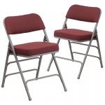 2 Pack Premium Curved Triple Braced & Double Hinged Burgundy Fabric Metal Folding Chair