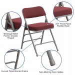 2 Pack Premium Curved Triple Braced & Double Hinged Burgundy Fabric Metal Folding Chair