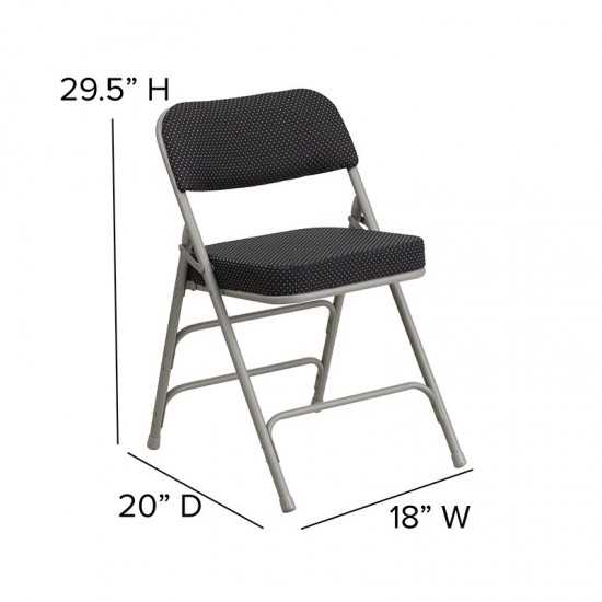 2 Pack Premium Curved Triple Braced & Double Hinged Black Pin-Dot Fabric Metal Folding Chair