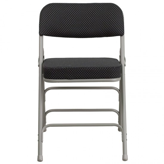 2 Pack Premium Curved Triple Braced & Double Hinged Black Pin-Dot Fabric Metal Folding Chair