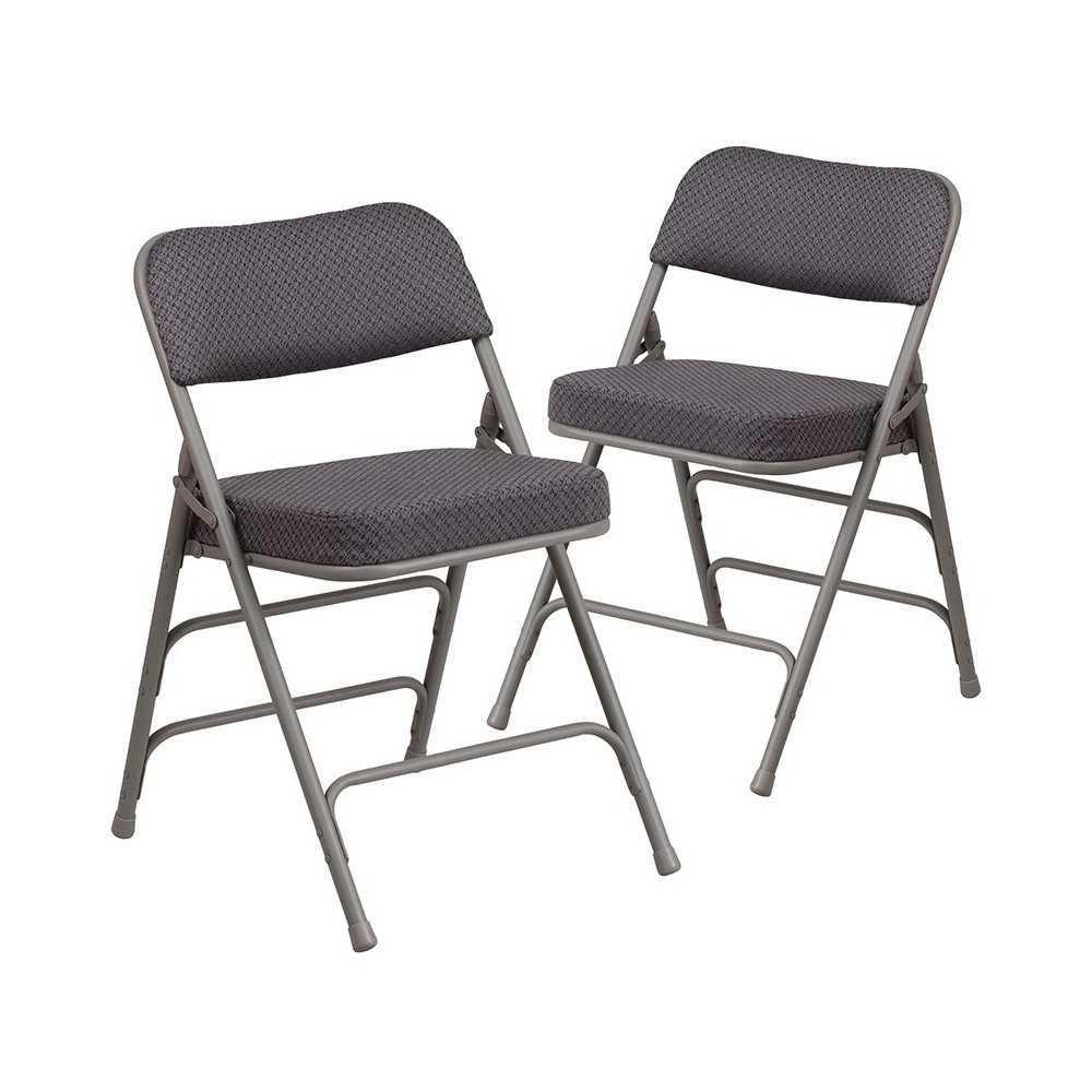 2 Pack Premium Curved Triple Braced & Double Hinged Gray Fabric Metal Folding Chair