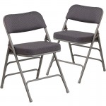 2 Pack Premium Curved Triple Braced & Double Hinged Gray Fabric Metal Folding Chair