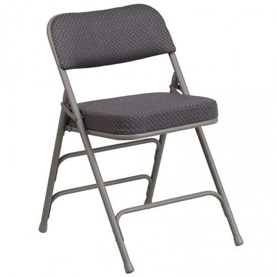 2 Pack Premium Curved Triple Braced & Double Hinged Gray Fabric Metal Folding Chair