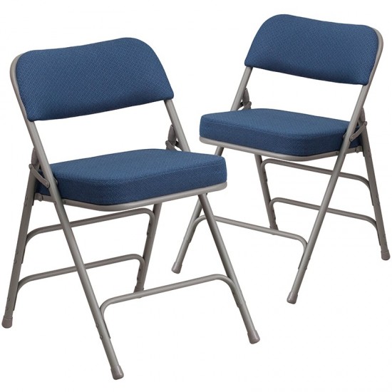 2 Pack Premium Curved Triple Braced & Double Hinged Navy Fabric Metal Folding Chair