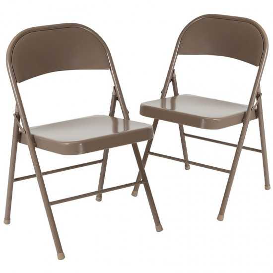 2 Pack Double Braced Beige Metal Folding Chair