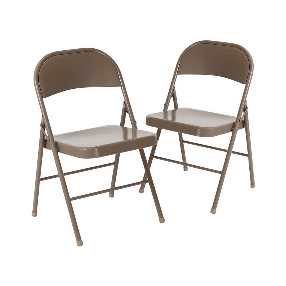 2 Pack Double Braced Beige Metal Folding Chair