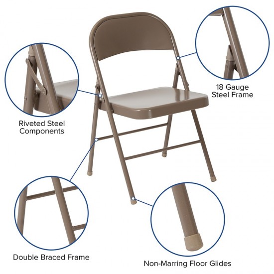 2 Pack Double Braced Beige Metal Folding Chair