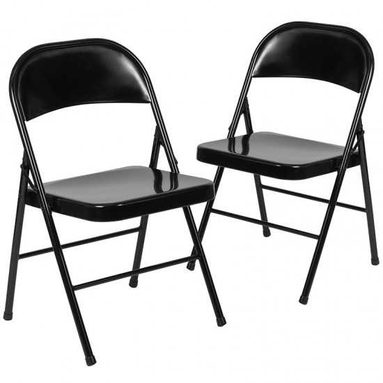 2 Pack Double Braced Black Metal Folding Chair