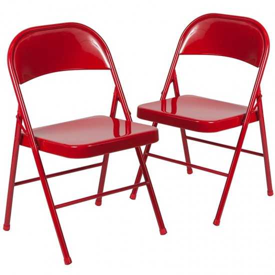 2 Pack Double Braced Red Metal Folding Chair