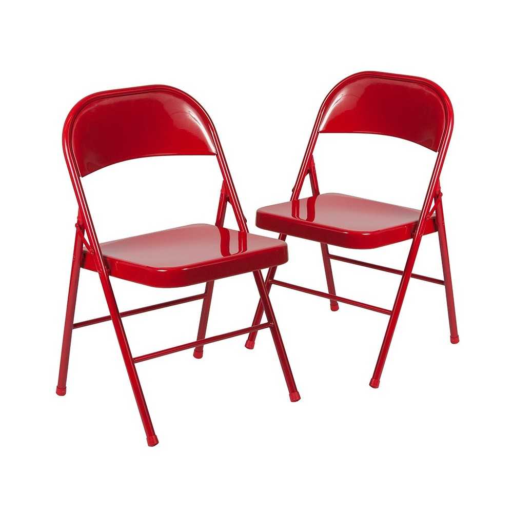 2 Pack Double Braced Red Metal Folding Chair