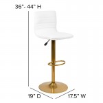 Modern White Vinyl Adjustable Bar Stool with Back, Counter Height Swivel Stool with Gold Pedestal Base, Set of 2