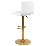 Modern White Vinyl Adjustable Bar Stool with Back, Counter Height Swivel Stool with Gold Pedestal Base, Set of 2