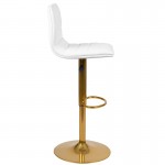 Modern White Vinyl Adjustable Bar Stool with Back, Counter Height Swivel Stool with Gold Pedestal Base, Set of 2