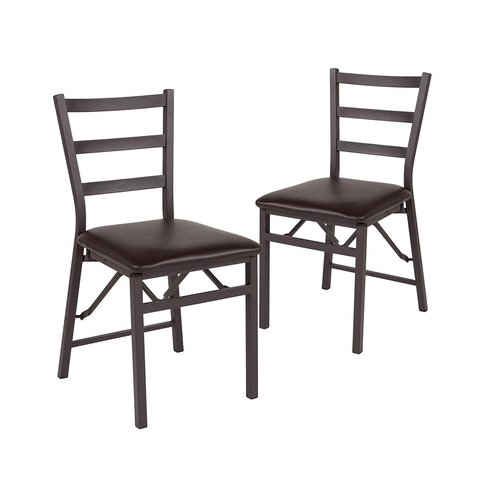 2 Pack Brown Folding Ladder Back Metal Chair with Brown Vinyl Seat 2 Pack Brown Folding Ladder Back Metal Chair with Brown Vinyl Seat