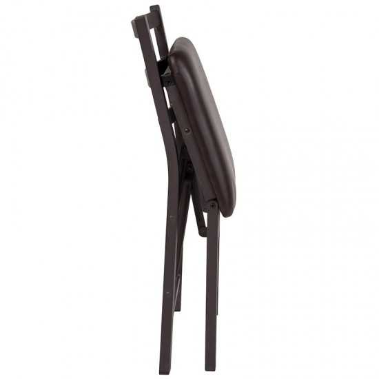 2 Pack Brown Folding Ladder Back Metal Chair with Brown Vinyl Seat