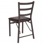 2 Pack Brown Folding Ladder Back Metal Chair with Brown Vinyl Seat