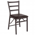 2 Pack Brown Folding Ladder Back Metal Chair with Brown Vinyl Seat