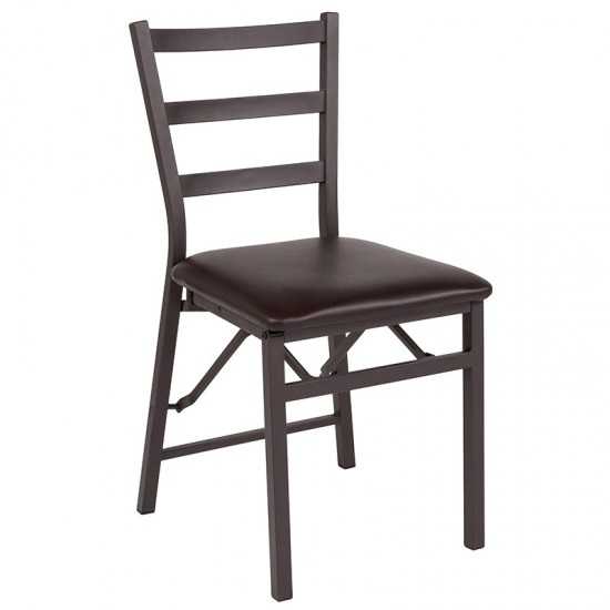 2 Pack Brown Folding Ladder Back Metal Chair with Brown Vinyl Seat