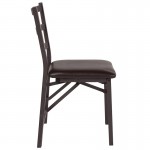 2 Pack Brown Folding Ladder Back Metal Chair with Brown Vinyl Seat