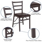 2 Pack Brown Folding Ladder Back Metal Chair with Brown Vinyl Seat