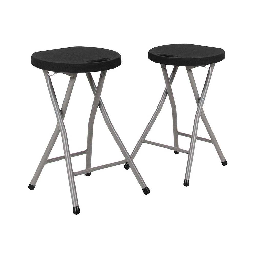 2 Pack Foldable Stool with Black Plastic Seat and Titanium Gray Frame