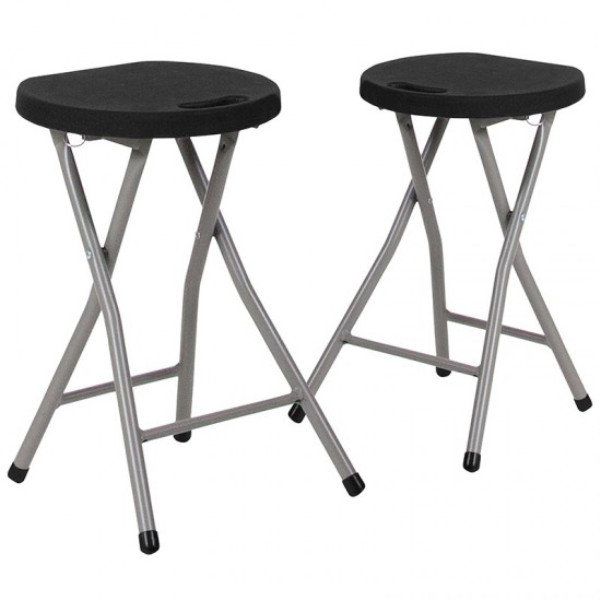 2 Pack Foldable Stool with Black Plastic Seat and Titanium Gray Frame